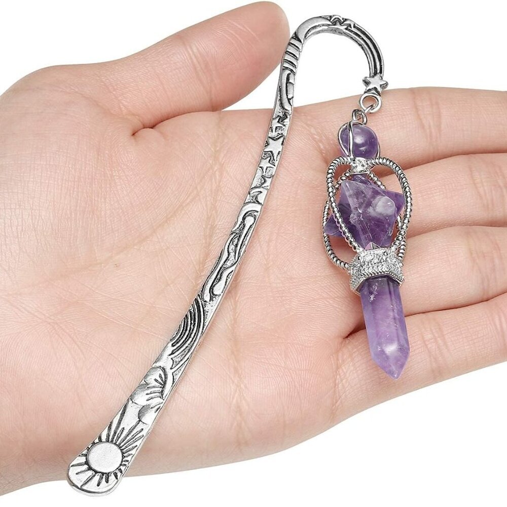 Anqitue Silver Metal Bookmark Beading Bookmarks with Amethsyt Crystal Quartz Mer - Picture 5 of 6